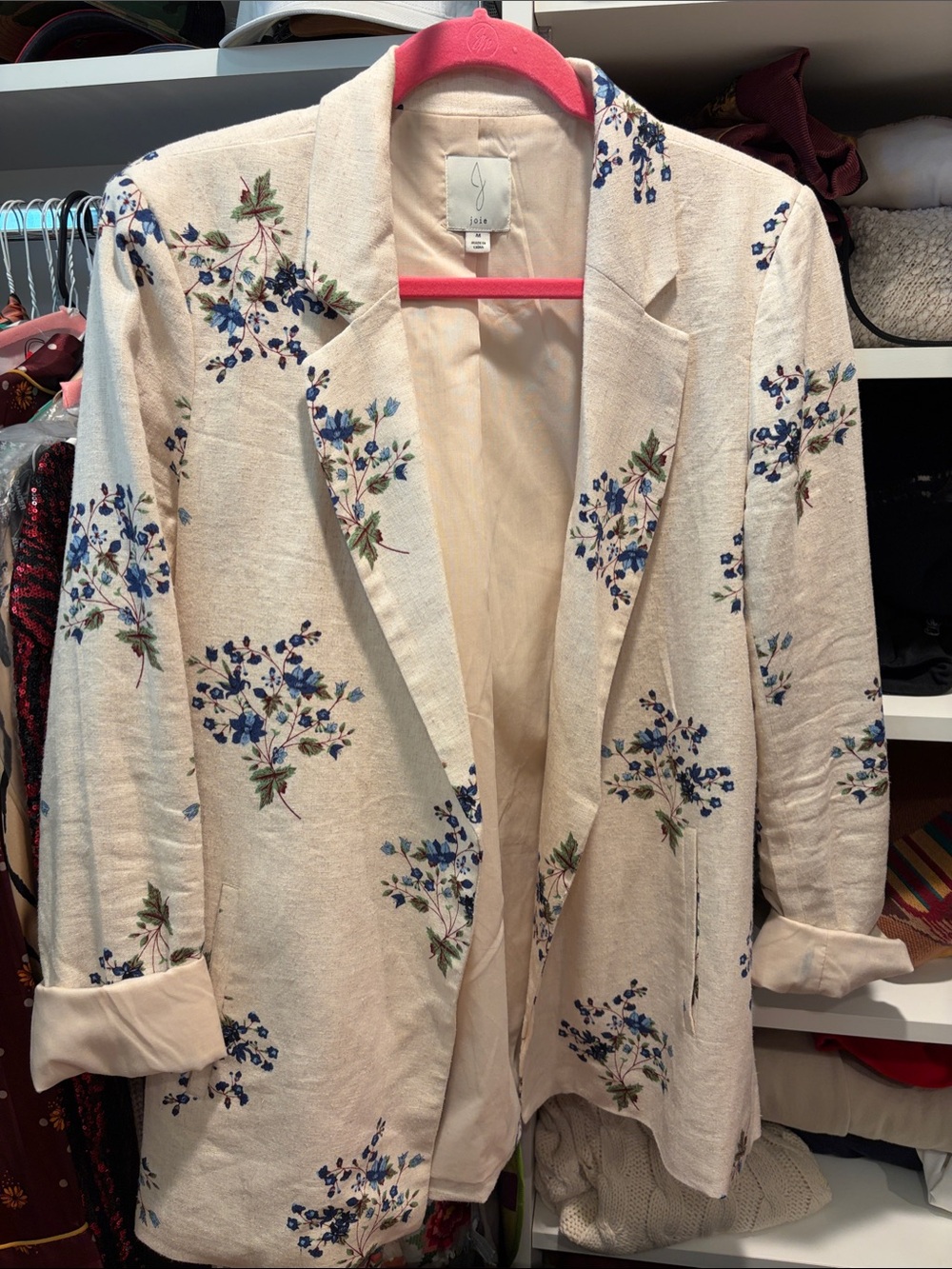 Joie Cream Blazer with Blue Floral Print
